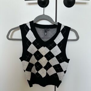 Black and White Argyle Knit Vest